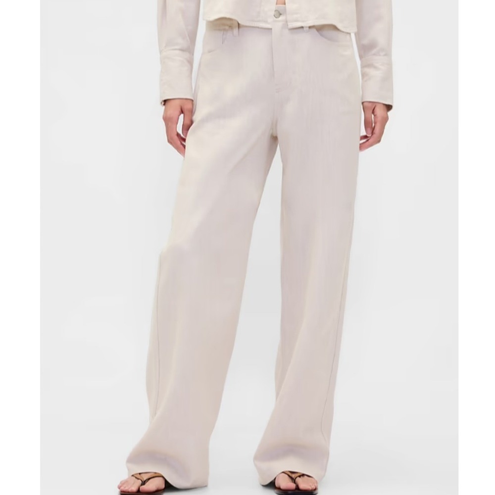 NEW Gap Linen Cotton Wide Leg High Rise Pants Oatmeal Beige Size 10